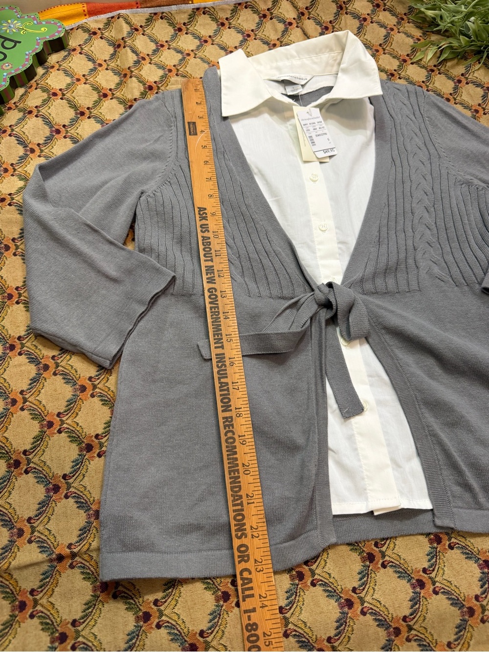 Gray Tie-Front Women's Cardigan Sweater-one piece - Picture 5 of 11